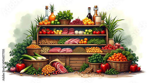 Delicatessen Healthy Food Savory Sausage Slices with Fresh Herbs Gourmet Style