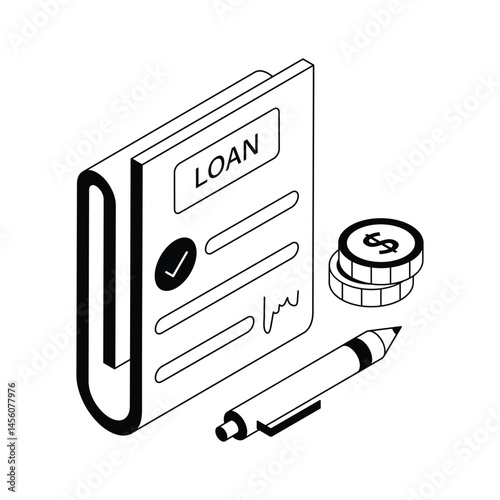 Loan paper icon creatively designed in isometric style
