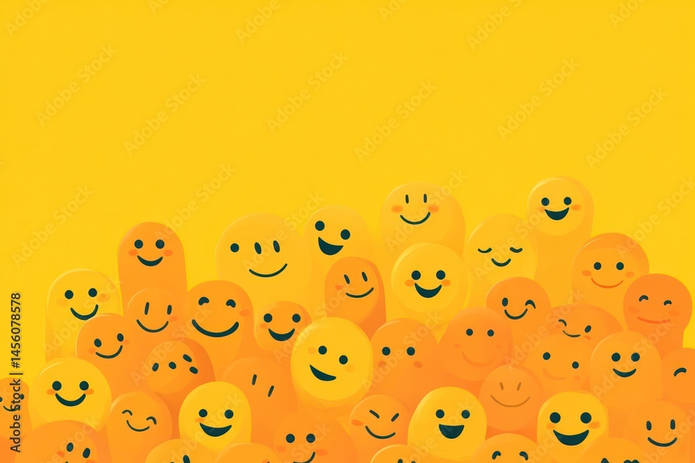Fototapeta premium Happy emoji crowd in flat design on vibrant yellow background