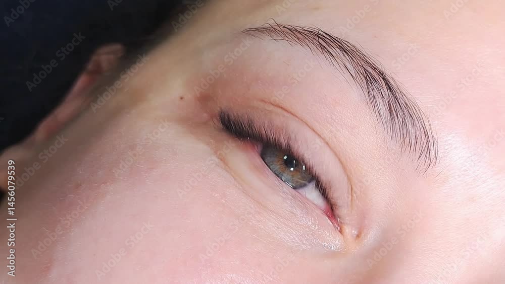 Close up of eye with eyelash extensions ,beauty salon treatment ,2d volume, 3d volume, classical lashes,Russian volume,megavolume, new set.