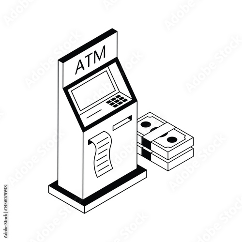 Premium isometric outline icon showing bank machine