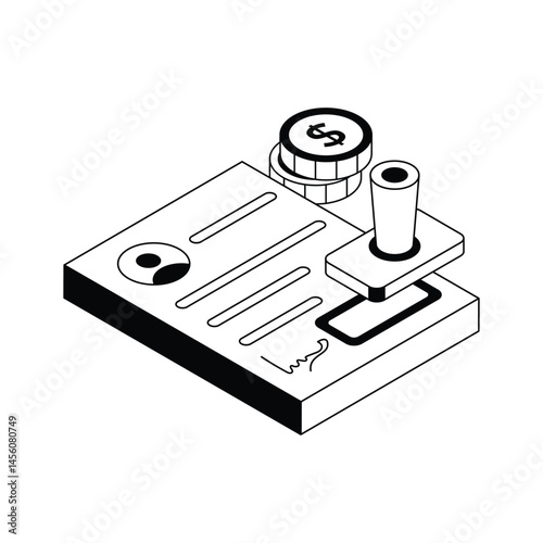 A handy isometric outline icon of loan acceptance