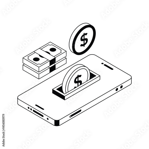 Ready to use isometric icon of phone payment