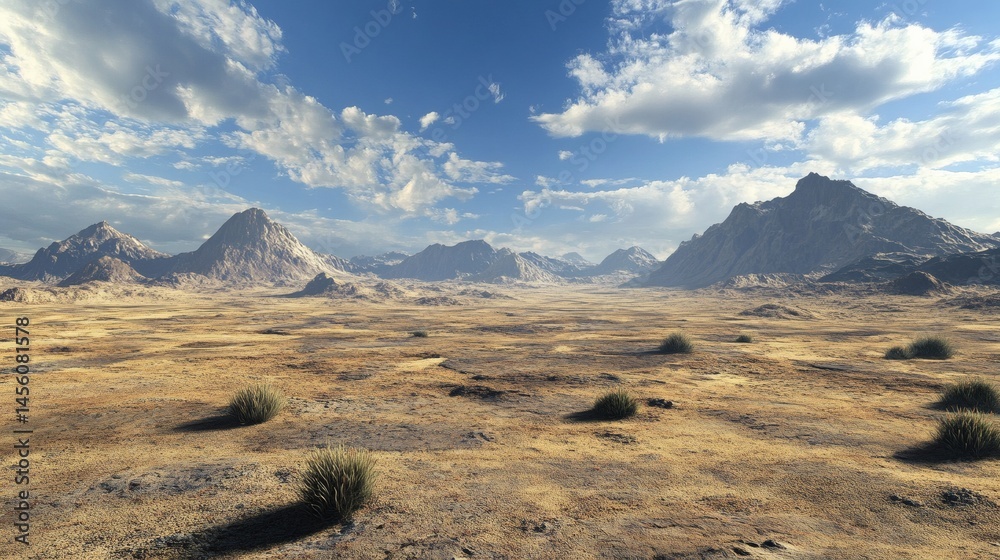 Desert landscape, mountains, scenic view, arid land, sunny sky, travel background