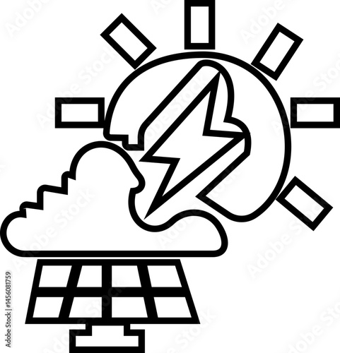 Solar panel icon. power energy. electricity Simple renewable energy solutions cells icon Home, roof pattern. Sun energy battery. environmentally friendly, editable stroke with transparent background