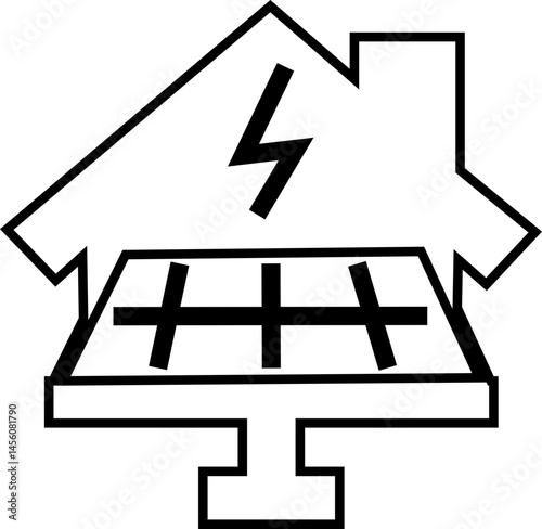 Solar panel icon. power energy. electricity Simple renewable energy solutions cells icon Home, roof pattern. Sun energy battery. environmentally friendly, editable stroke with transparent background