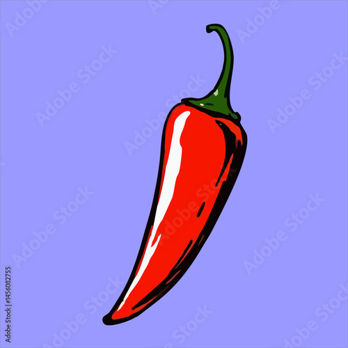 Vector graphic style spicy chili icon. Blue background