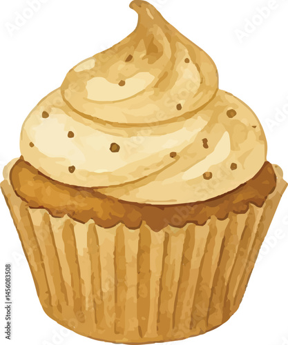 A watercolor-style illustration of a cupcake with a swirl of light frosting, topped with small sprinkles, offering a simple and delightful sweet treat
