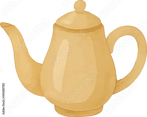 A watercolor-style illustration of a simple, elegant teapot with a rounded body, spout, and handle, perfect for serving tea or other hot beverages