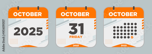 Calendar design vector. October. 2025 31 day. The concept of waiting for an important date. Day calendar with date October 31. Cheklist day calendar. Vector illustration.