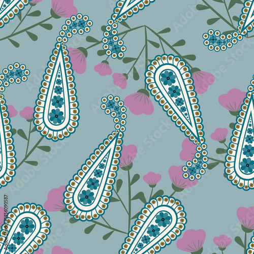Paisley seamless Vector pattern. batik style background ,seamless paisley pattern with trend colors for bed linen .textiles, fabrics, souvenirs, packaging, greeting cards and scrapbooking,shawl