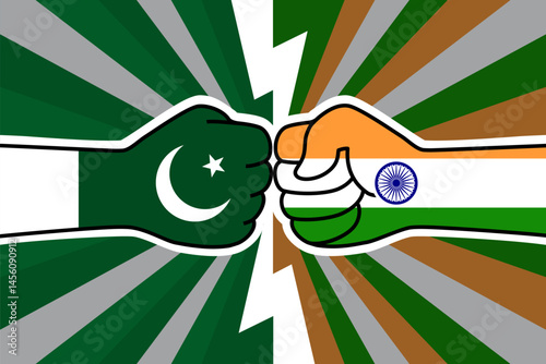 Flag fist pakistan vs flag fist india. Tensions, war between India and Pakistan. Nuclear war. Military, political confrontation, crisis in diplomatic relations. Vector flat illustration