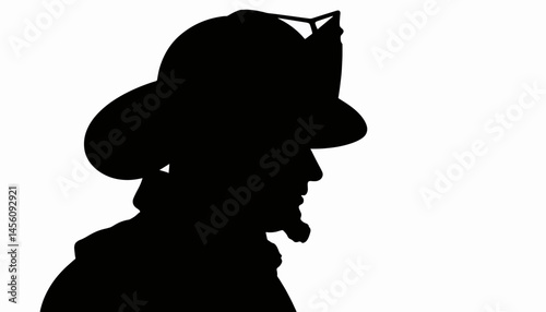 Firefighter silhouette in profile on white background, bravery symbol