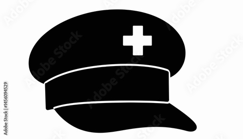 Silhouette of paramedic cap with cross symbol on white background, healthcare