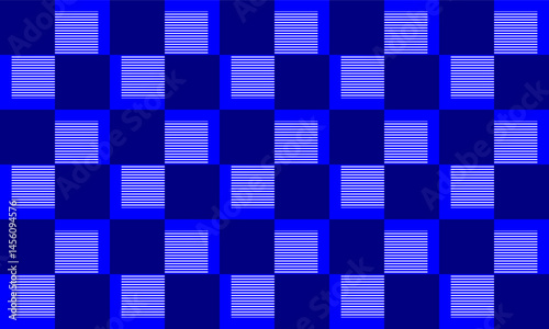 Blue block, squares, rectangle with white strip repeat seamless chain style, design for fabric printing or wallpaper, grid Checkerboard 