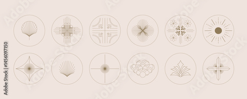Vintage art deco object element for icon and decoration with circle