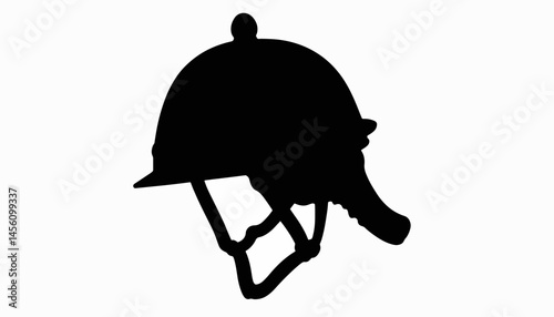 Ornate jockey helmet silhouette on white background, equestrian symbolism