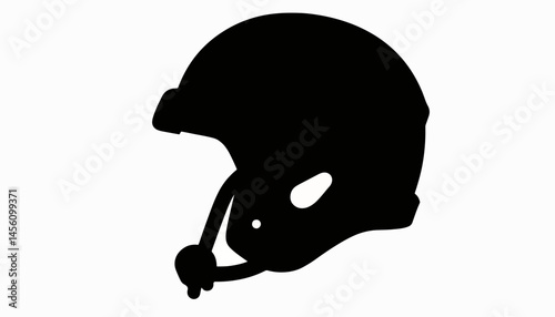 Silhouette of American football helmet with chin strap, sports design