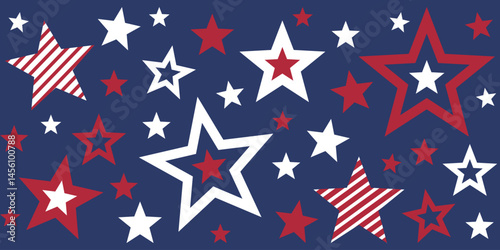 Patriotic Star. Americana Background Pattern. Vector Template For Fabric, Textile, Wallpaper, Wrapping Paper