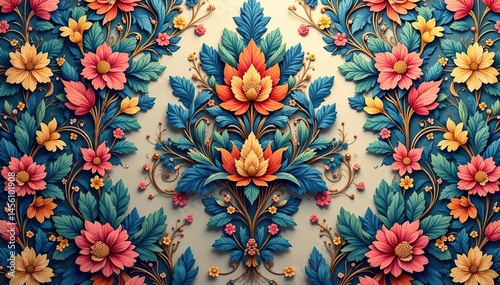 Intricate floral damask wallpaper, elegant swirls, design, luxury, decoration