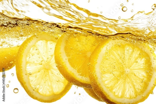 Fresh lemon slices in water splash