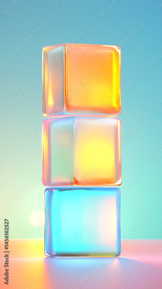 Stack of Colorful Glass Cubes on Gradient Background Stack of Colorful Glass Cubes on Gradient Background