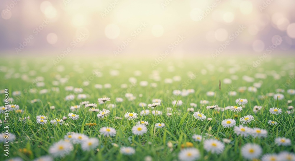 Fototapeta premium Daisies Blooming in a Green Field with Dreamy Light