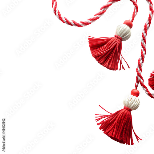 Martisor Romanian Tradition Red and White String with Tassels on Transparent background