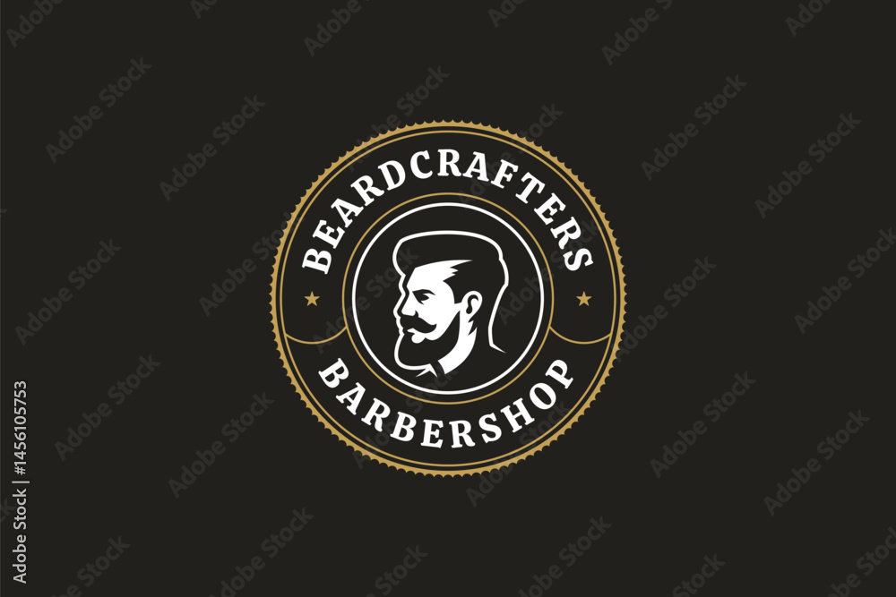 Fototapeta premium Classic barbershop emblem featuring a gentleman with a stylish mustache, emphasizing vintage grooming services. It reflects the essence of a professional barber's craft