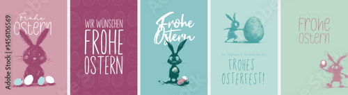 5 moderne und süße Grußkarten zu Ostern in deutscher Sprache und im Din Format. 
Moderne perfekte Typo + harmonische Farben + Motive mit Beschnitt + Alle Elemente einzeln selektierbar
