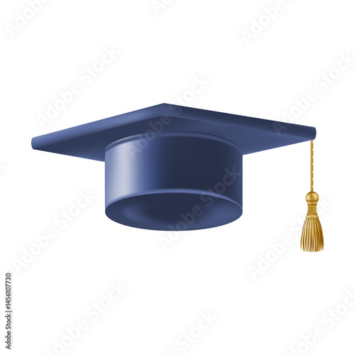 Realistic Blue graduate cap. 3D Graduation Doctoral hat.