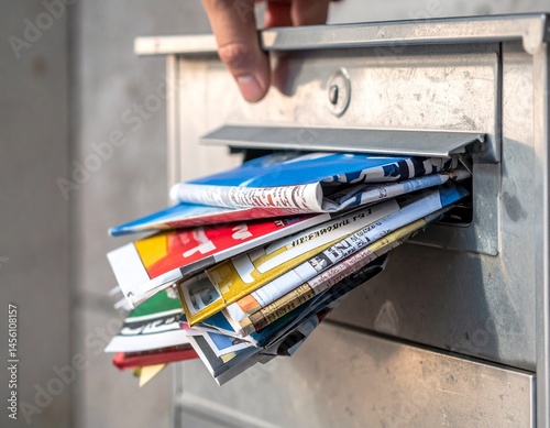 Öffnen eines Briefkastens mit Werbeprospekten – Alltag im Detail eingefangen