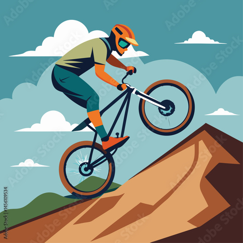 A man is riding a bike on a mountain. The bike is upside down and the man is wearing a helmet