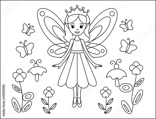 Cute Fairy Princess with Butterfly Wings Coloring Page