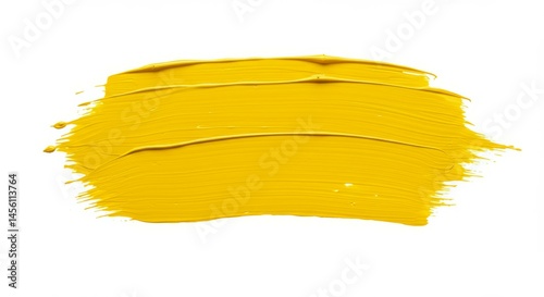 Yellow Paint Brushstroke Texture on White Background