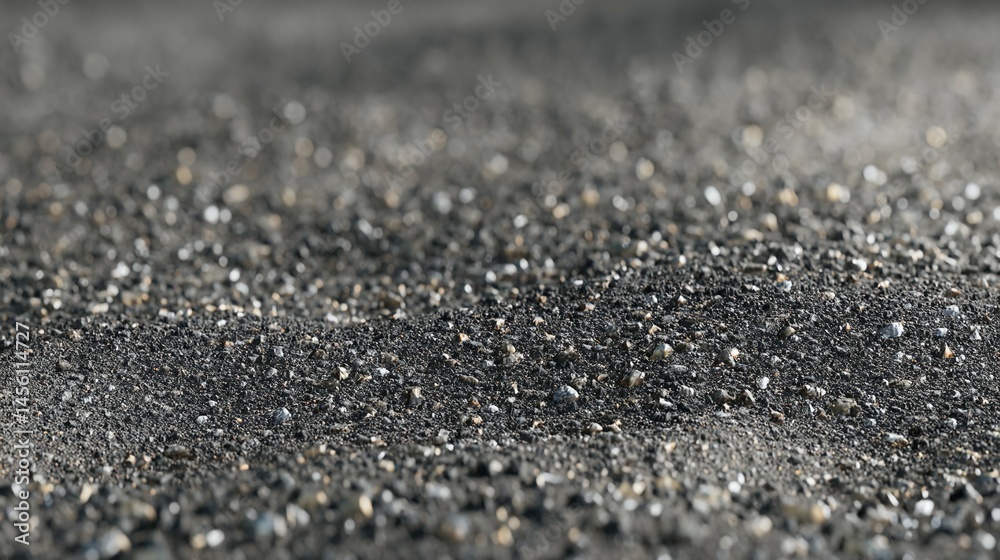 Close-up of gray sand or granules with sparkling highlights and shallow depth of field. Close-up of gray sand or granules with sparkling highlights and shallow depth of field.