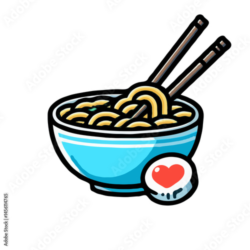 Delightful Cartoon Noodle Bowl with Chopsticks