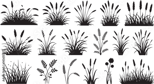 Clumps of grass in black and white useful for nature outdoor and organic designs