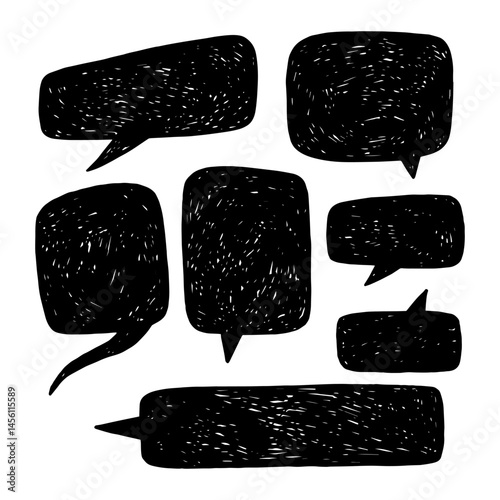 Speech bubbles vector sketches doodles black silhouettes on white background comic style designs for social media posts marketing materials engaging content for conveying messages