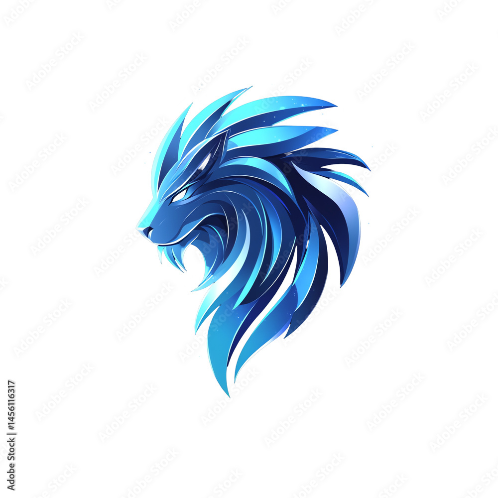 Obraz premium Majestic blue lion logo design on transparent background a fierce and regal symbol of power and leadership
