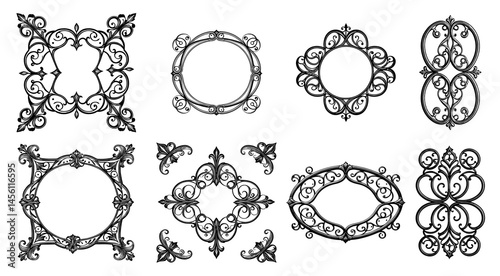 Ornate Filigree Frames set in Rococo Style in Black and White for Decorative Borders