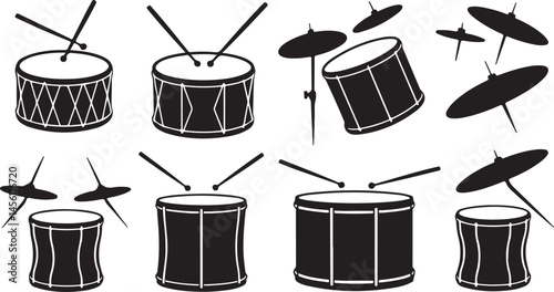 Drum Set Silhouette Collection, Musical Drums & Cymbals Vector for Band, Percussion and Music Enthusiasts