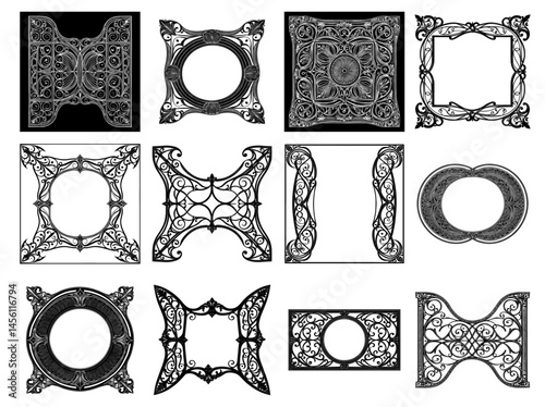 ornate decorative frames set wrought iron style black and white