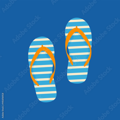 Striped summer flip-flops. Beach shoes. Flat vector illustration. Isolated.