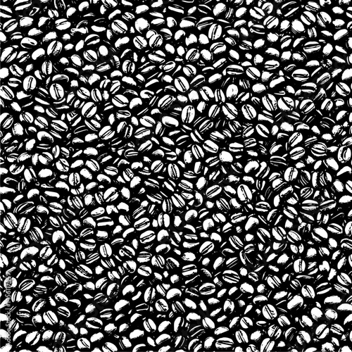 Coffee beans hand-drawn style pattern in black and white