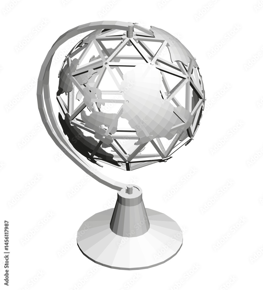 Obraz premium A globe is sitting on a stand. The globe is white and has a black and white design