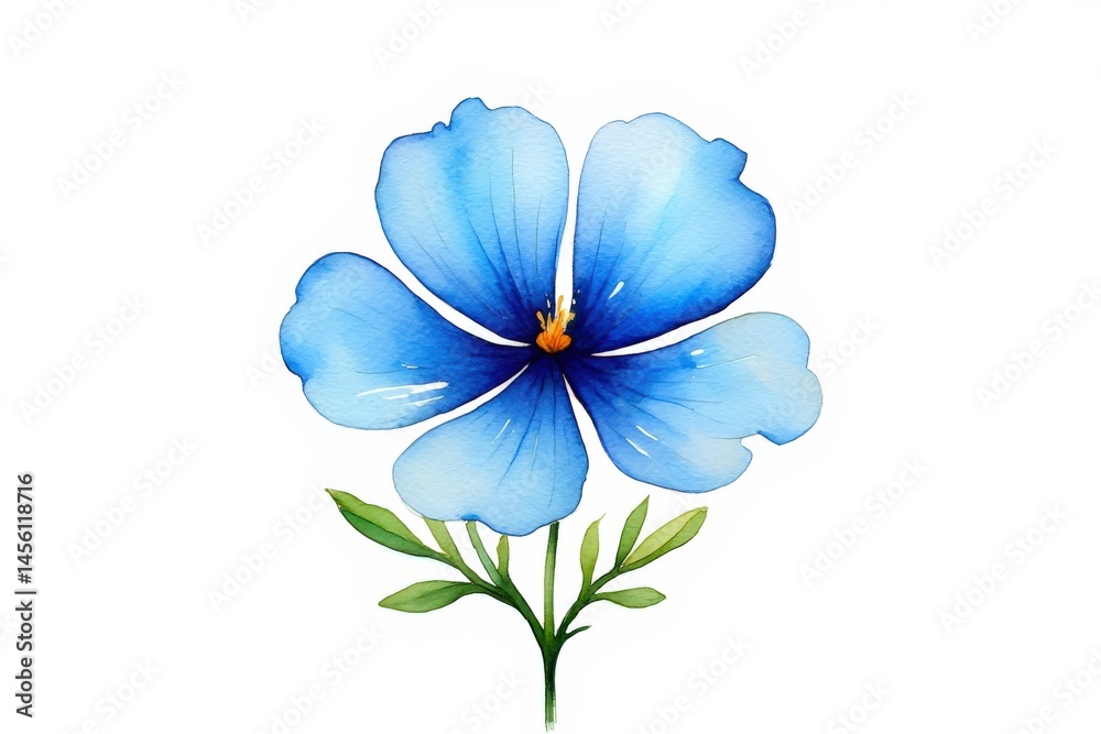 Fototapeta premium Elegant blue flower painted in watercolor style, ideal for Mother's Day cards, spring-themed prints, or delicate floral designs. Blue watercolor flower illustration for Mother's Day