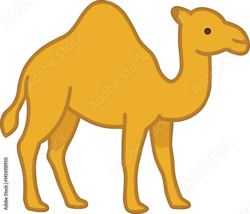 A cute hand-drawn illustration of a camel, symbolizing strength, endurance, and commonly associated with desert life and Islamic culture