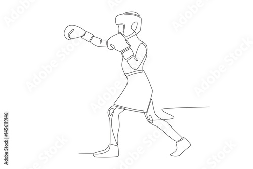 Kid boxing concept one-line drawing