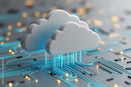 Digital cloud computing concept with futuristic data transfer connections